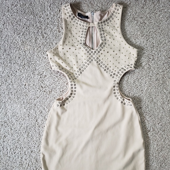 Bebe Dresses Bebe Nude Studded Cut Out Mini Dress Poshmark